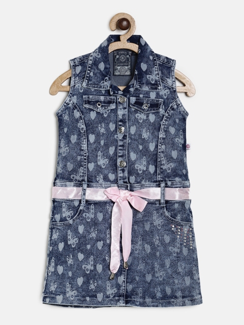 

Peppermint Girls Blue Printed Denim Shirt Dress