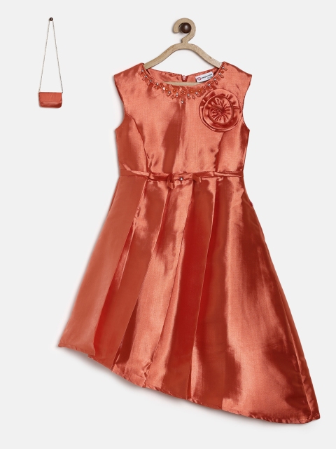 

Peppermint Girls Orange Solid Fit and Flare Dress