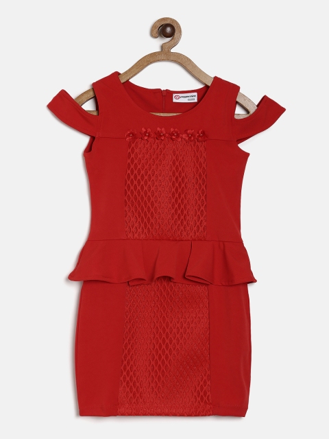 

Peppermint Girls Red Self Design Fit and Flare Dress