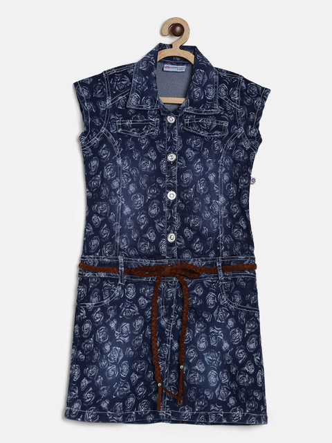

Peppermint Girls Blue Printed A-Line Dress