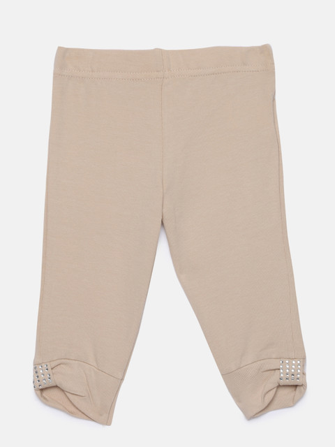 

Peppermint Girls Beige Solid Leggings