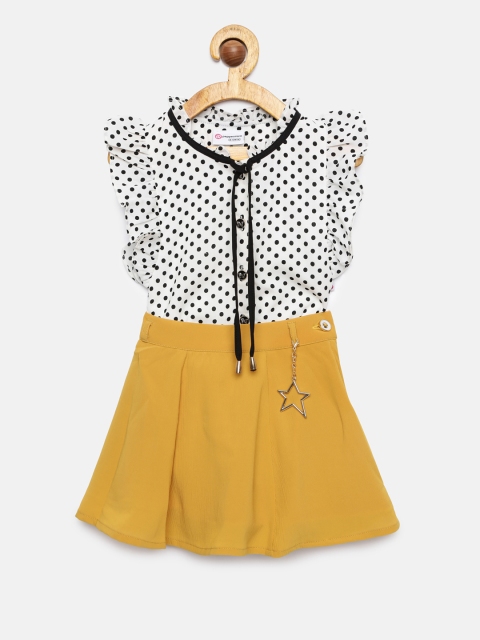 

Peppermint Girls Mustard & White Printed Top with Skirt