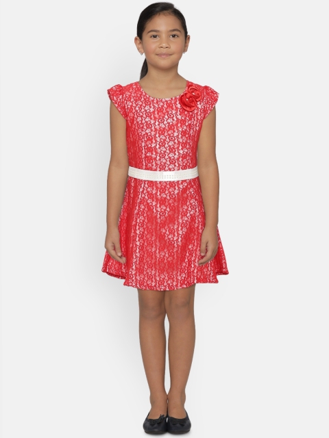 

Peppermint Girls Red Self Design A-Line Dress