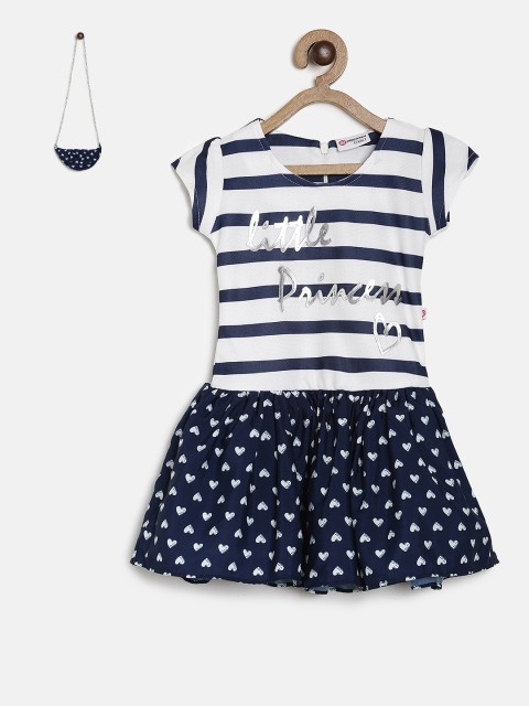 

Peppermint Girls Navy Blue Printed Fit and Flare Dress