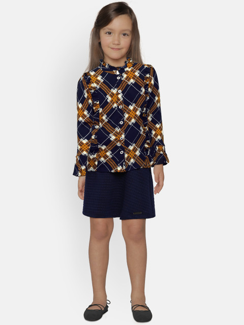 

Peppermint Girls Navy Blue & Brown Printed Top with Skirt