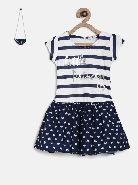

Peppermint Girls Navy Blue & White Printed Fit and Flare Dress