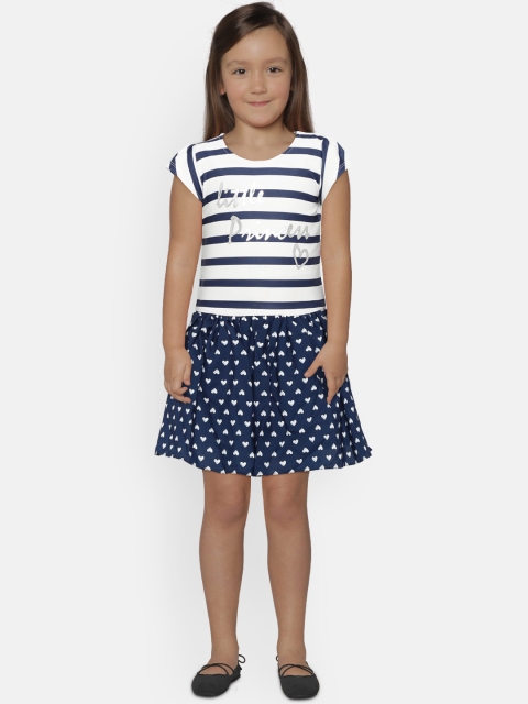 

Peppermint Girls Navy Blue Printed Fit and Flare Dress