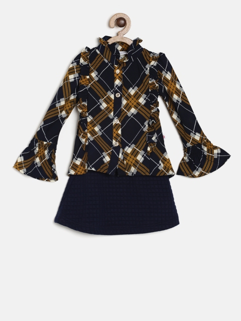 

Peppermint Girls Navy Blue Printed Top with Skirt