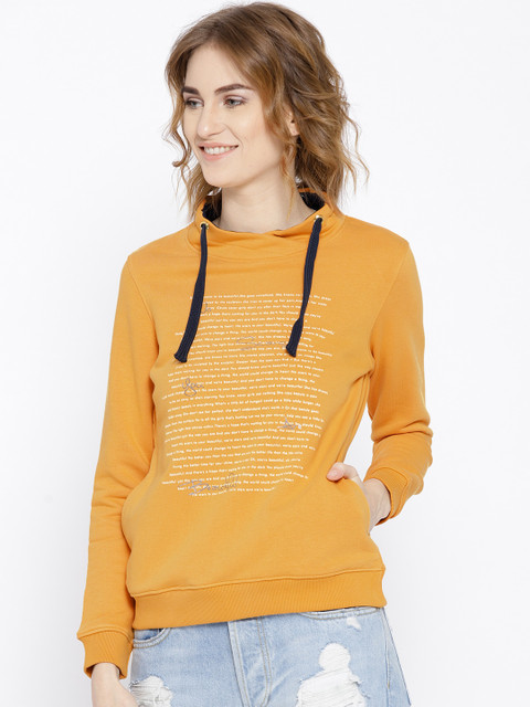 

METTLE Women Yellow Printed Sweatshirt