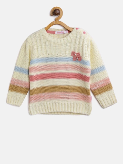 

Wingsfield Girls Cream-Coloured & Pink Striped Pullover