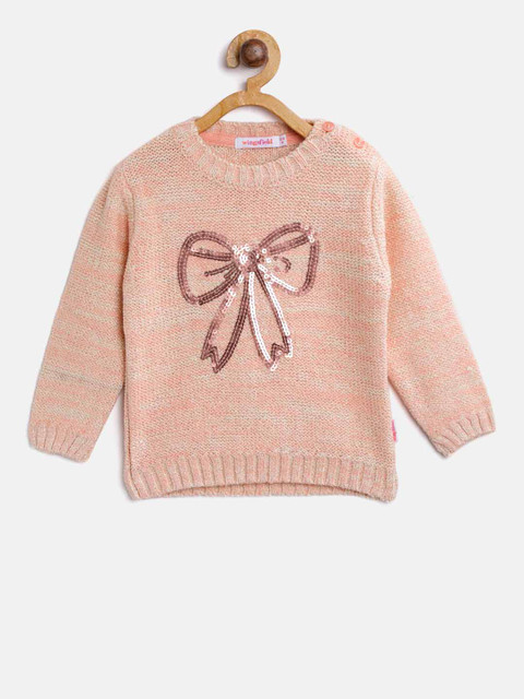 

Wingsfield Girls Peach-Coloured Sequinned Pullover