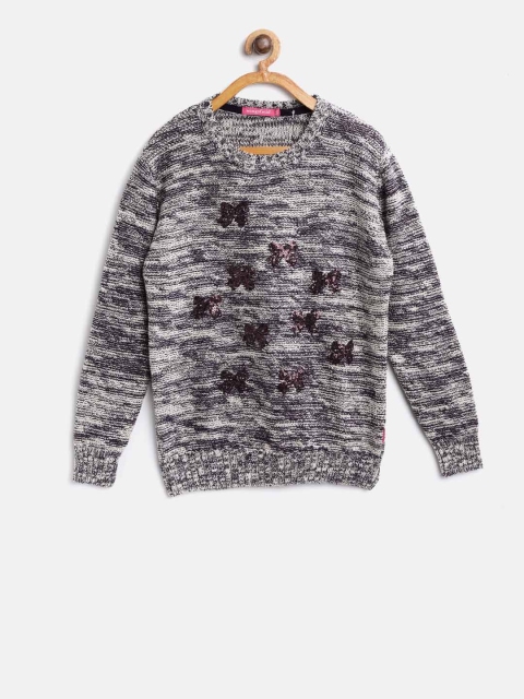 

Wingsfield Girls Off-White & Purple Self Design Pullover