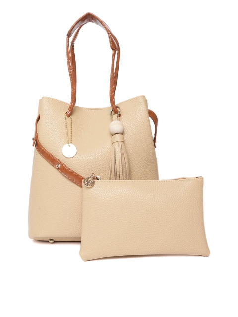 

Lino Perros Beige Solid Shoulder Bag with Detachable Sling Strap & Pouch