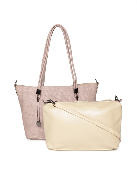 

Lino Perros Pink & Beige Textured Shoulder Bag with Sling Bag