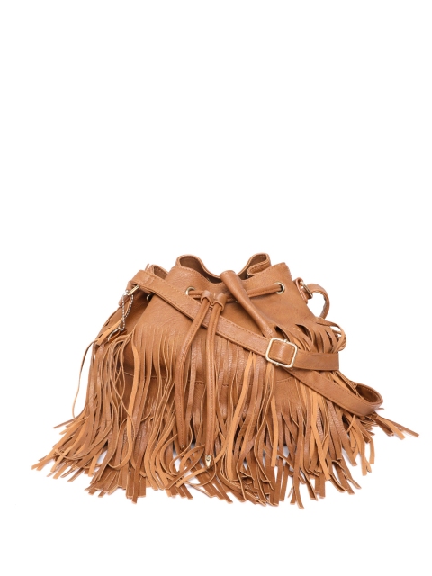 

Lino Perros Tan Brown Solid Fringed Sling Bag