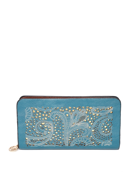 

Lino Perros Women Blue Printed Cut Work Zip Around Wallet