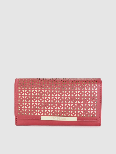 

Lino Perros Women Red & Gold-Toned Laser Cut Three Fold Wallet