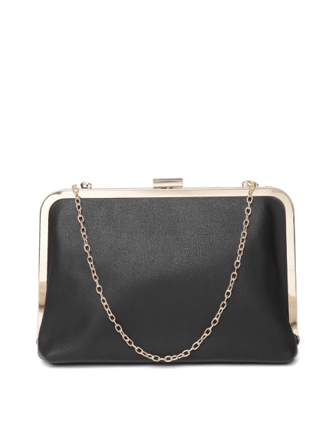 

Lino Perros Black Solid Clutch with Detachable Sling Strap
