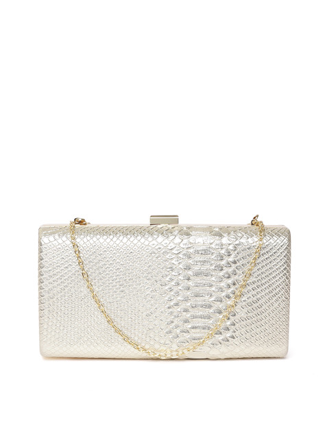 

Lino Perros Gold-Toned Snakeskin Textured Clutch with Detachable Sling Strap