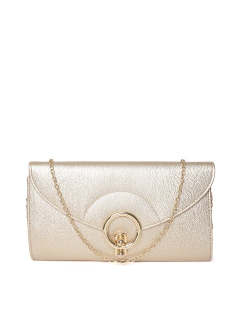 

Lino Perros Gold-Toned Solid Clutch with Detachable Sling Strap