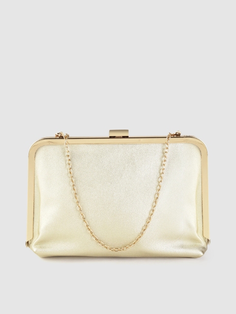 

Lino Perros Gold-Toned Solid Clutch with Detachable Sling Strap