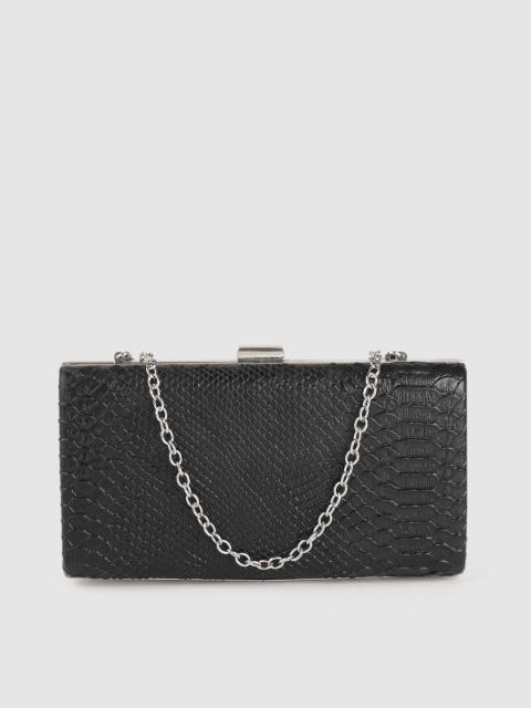 

Lino Perros Black Snakeskin Textured Box Clutch with Detachable Sling Strap