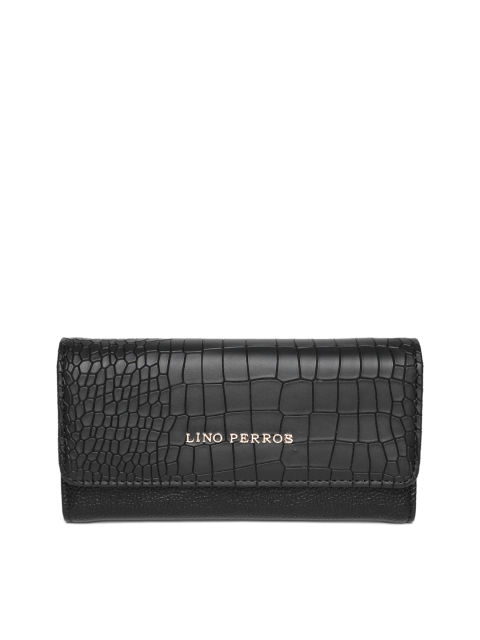 

Lino Perros Women Black Croc Texture Three Fold Wallet