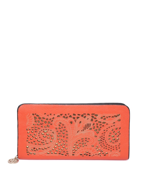 

Lino Perros Women Orange Printed Zip Around Wallet with Laser Cuts