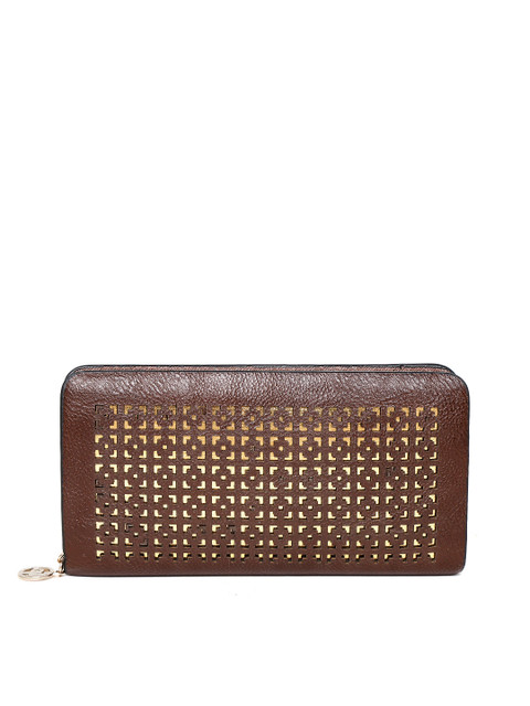 

Lino Perros Women Brown Cut Work Zip Around Wallet