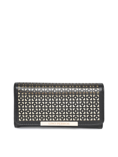 

Lino Perros Women Black Three Fold Wallet with Cut Work