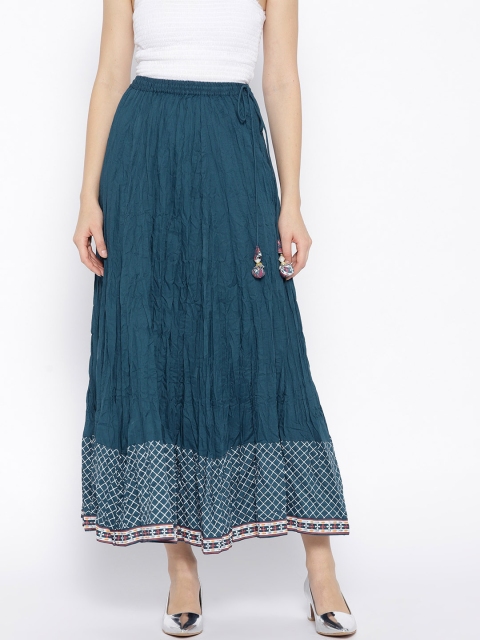 

Biba Women Teal Blue Solid Maxi Flared Skirt