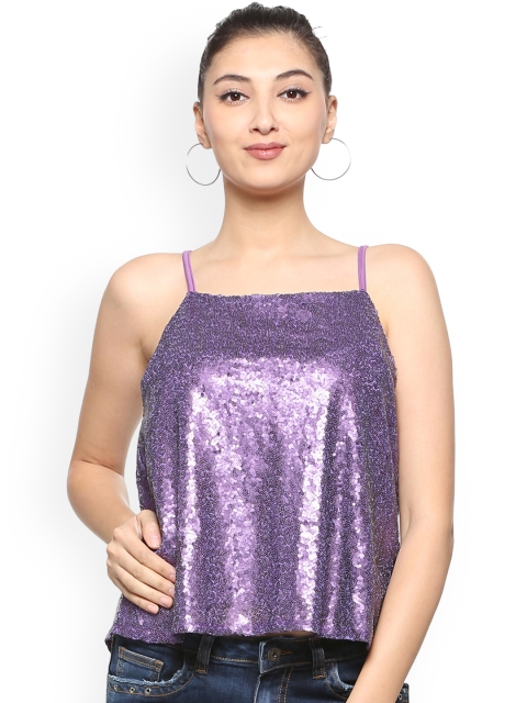 

People Women Purple Self Design Sequinned Top