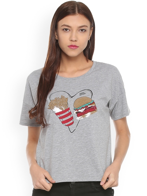 

People Women Grey Printed Top