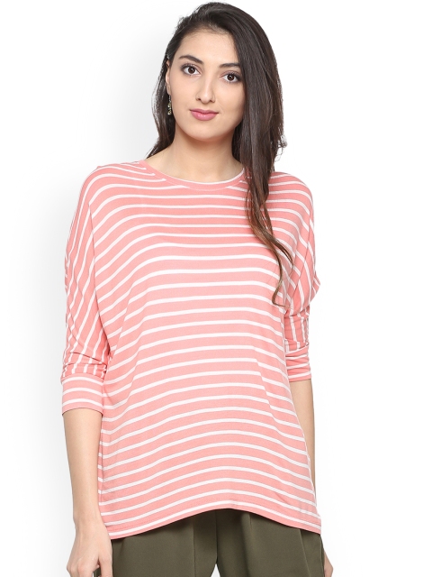 

People Women Pink Striped Extended Sleeves Top