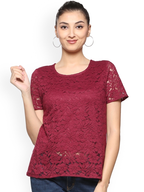 

People Women Maroon Self Design Top