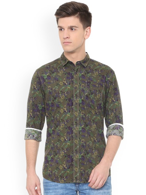

Solly Jeans Co. Men Olive Green Regular Fit Printed Casual Shirt