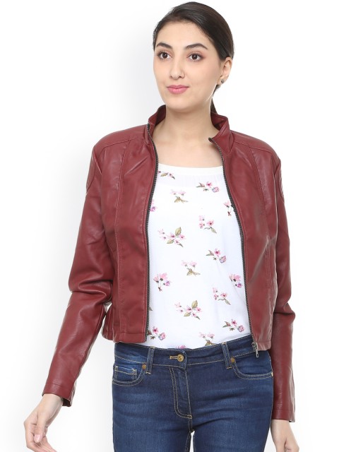 

People Women Maroon Solid Bomber