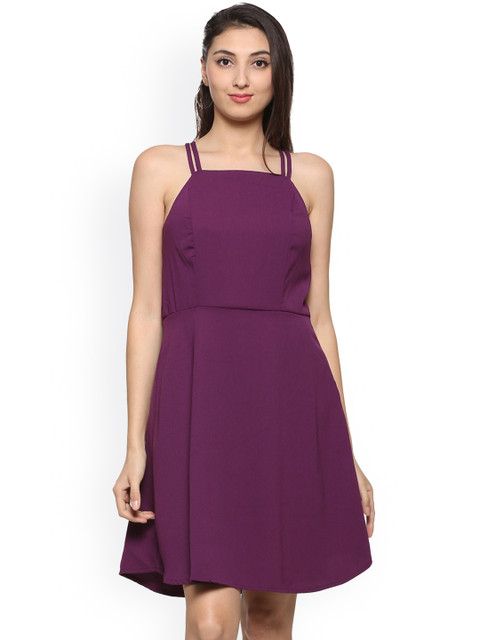

People Women Purple Solid A-Line Dress