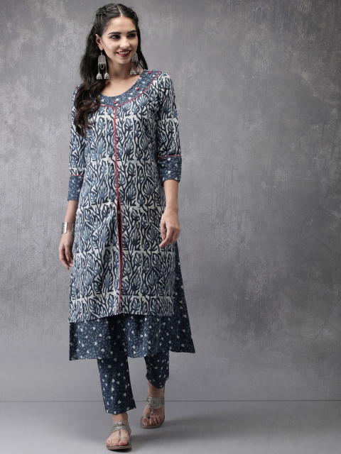 

Anouk Women Navy Blue Printed Kurta with Trousers