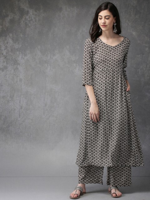

Anouk Women White & Black Printed Kurta with Palazzos