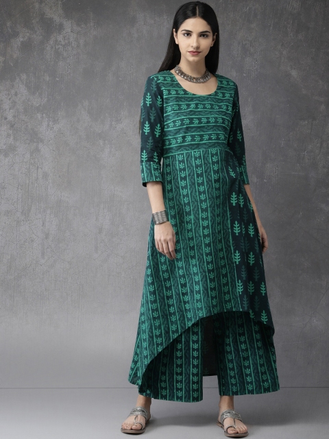 

Anouk Women Navy Blue & Green Printed Kurta with Palazzos