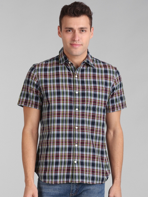

GAP Men Blue Short Sleeve Utility Shirt In Madras Plaid