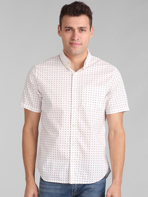 

GAP Men White Print Poplin Short Sleeve Shirt In Stretch