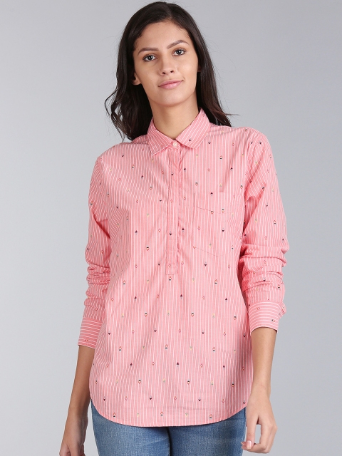 

GAP Women Pink Arrow Print Stripe Boyfriend Popover Shirt