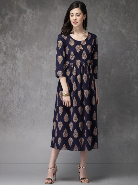 

Anouk Women Navy Blue Printed A-Line Fusion Kurta