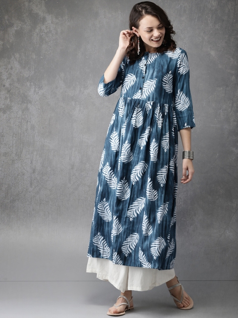 

Anouk Women Blue & White Printed A-Line Kurta