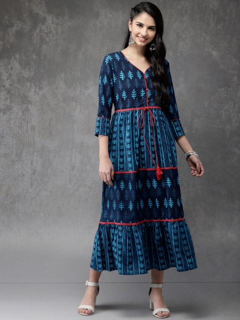 

Anouk Women Navy Blue Printed A-line Kurta