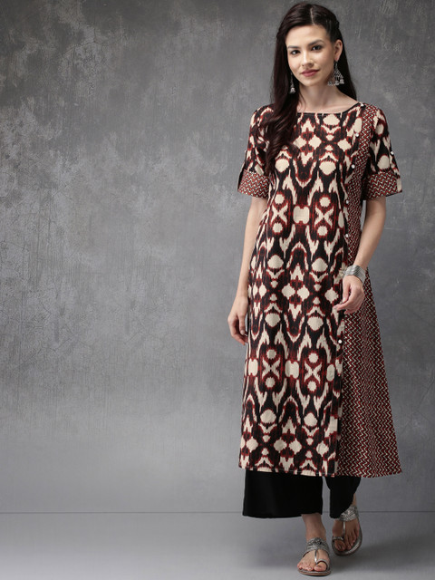 

Anouk Women Maroon & Black Printed Straight Kurta