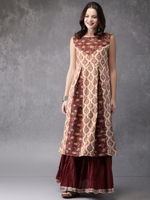 

Anouk Women Peach-Coloured & Red Printed A-Line Kurta