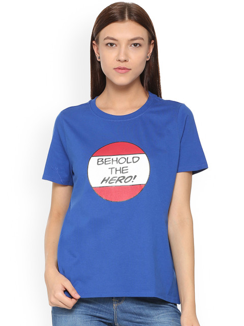 

People Women Blue Printed Round Neck T-shirt